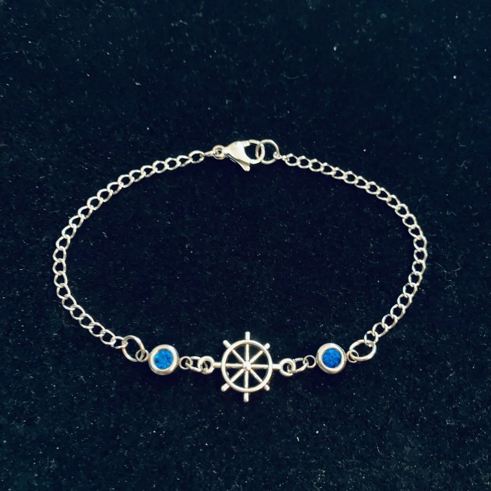 Nautical Ship’s Wheel bracelet with rhinestones
